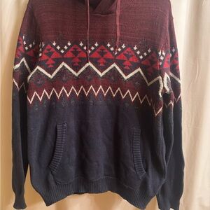 American Eagle Outfitters Maroon and Navy Patterned Sweater